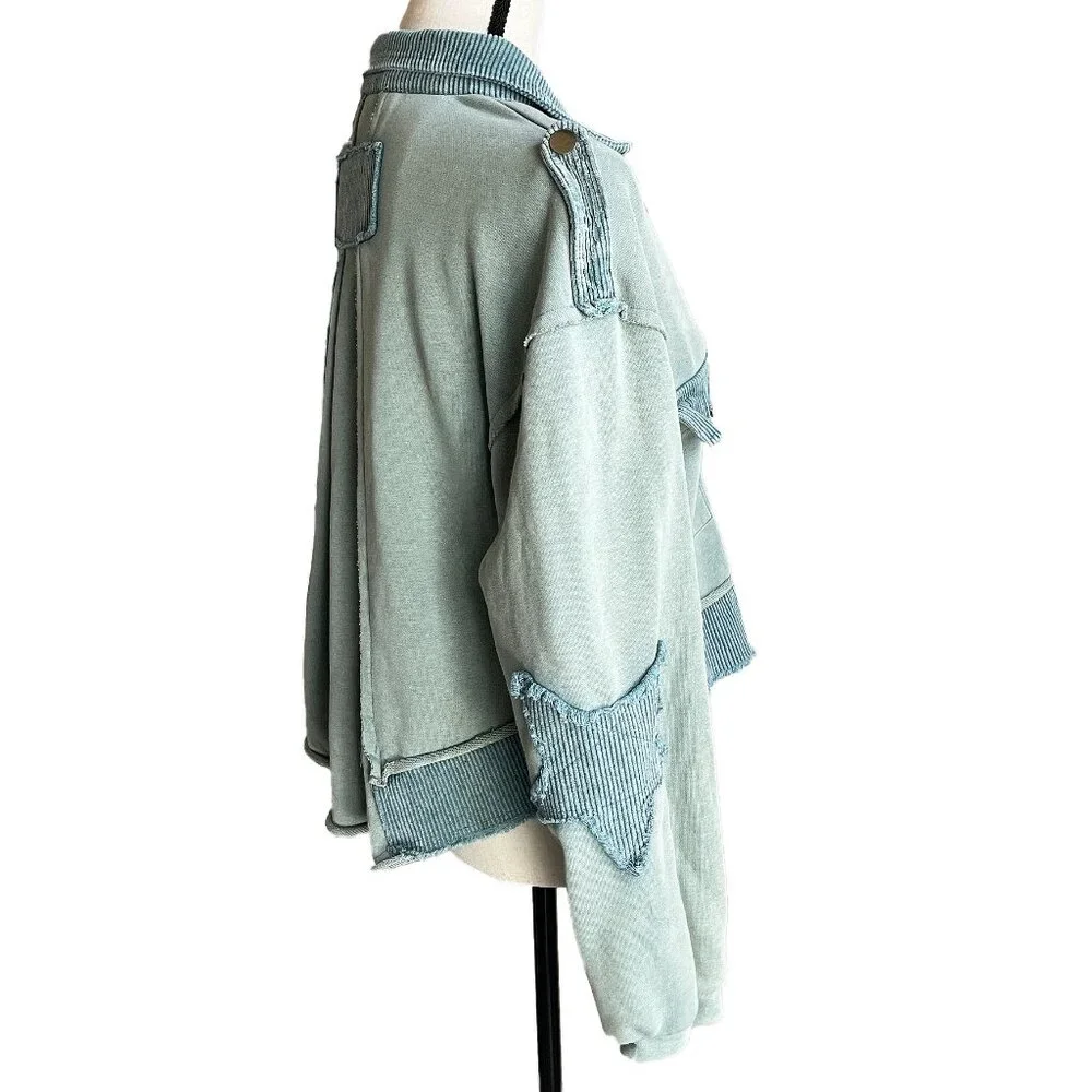 POL Teal French Terry Knit Boho Jacket Corduroy SMALL - Picture 10 of 12
